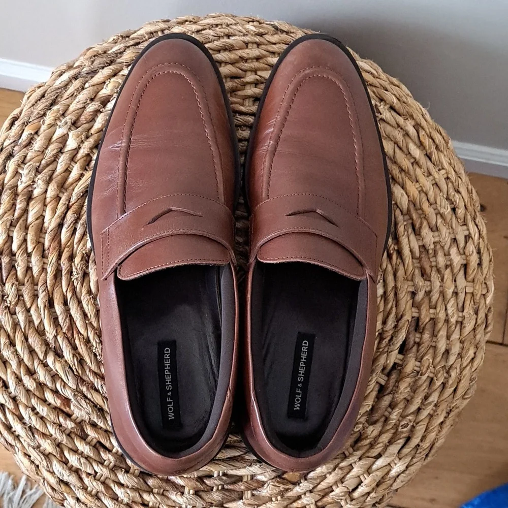 Wolf & Shepherd Mens Closer Saddle Brown Leather Luxury Dress Loafers 10‎
